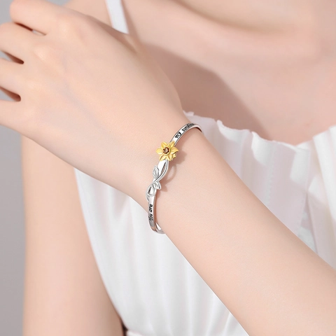 Bracciale Rigido Inciso Girasole Rame Zircone You Are My Sunshine Bracciale Aperto Regolabile Per Donna