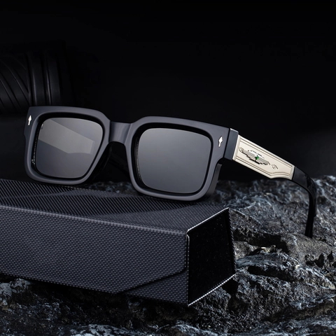 Men Retro Square Polarized Sunglasses Luxury Engraved Metal Temples Fashion Arrow Rivet UV400 Sun Protection Men Square Shades Eyewear