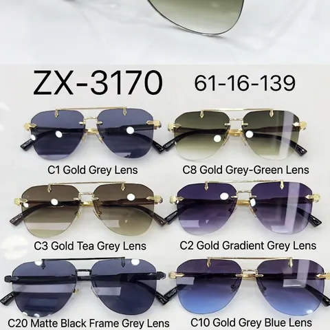 Aviator Sunglasses For Men Rimless Double Bridge Square Metal Frame PC Lens UV400 Fashion Driving Eyewear