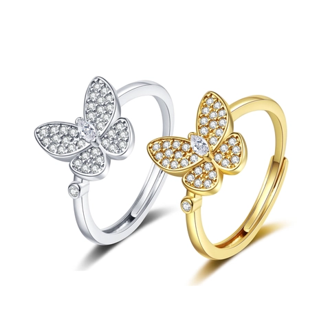 Anello Farfalla Rame Intarsiato Zirconia Micro Pave Regolabile Anello Aperto Gioielli Di Moda Eleganti Da Donna