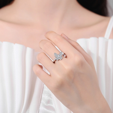 Anello Farfalla Rame Intarsiato Zirconia Micro Pave Regolabile Anello Aperto Gioielli Di Moda Eleganti Da Donna