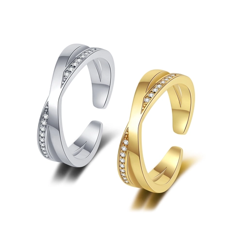 Fashion Cross Open Ring Micro Pave Zircon Adjustable Copper Finger Jewelry Women Elegant Commuter Accessory