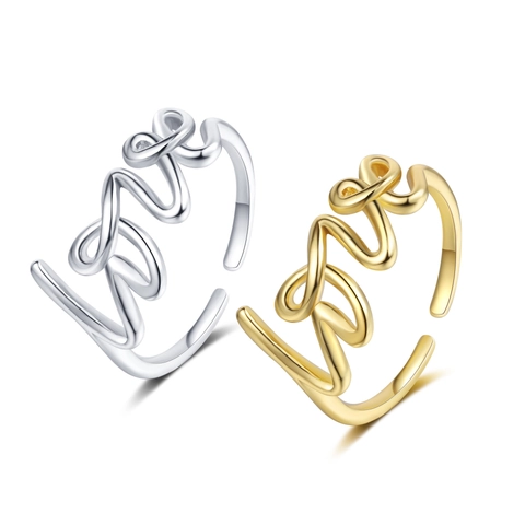 Anillo Abierto Letra Love Cobre Circón Escritura Minimalista Joyería De Dedo Ajustable Para Mujeres Color Oro Plata