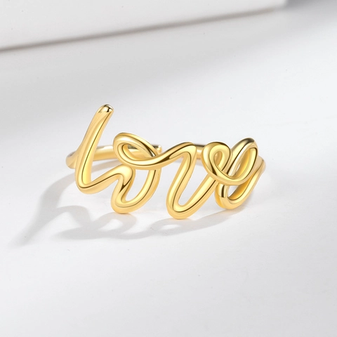 Anillo Abierto Letra Love Cobre Circón Escritura Minimalista Joyería De Dedo Ajustable Para Mujeres Color Oro Plata