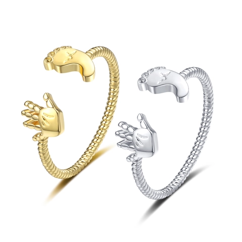 Baby Fußabdruck Handabdruck Offener Ring Kupfer Verstellbar Gedrehtes Seil Band Strass Schmuck Für Frauen