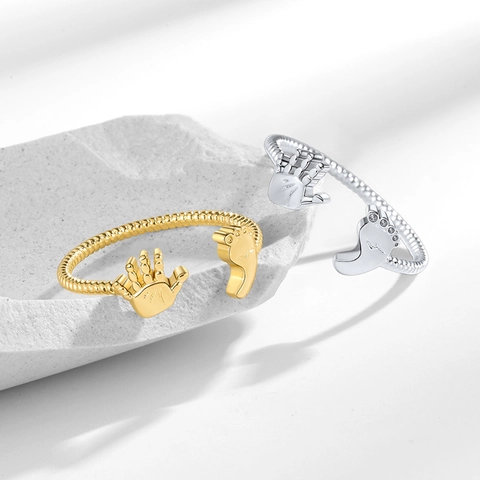 Baby Fußabdruck Handabdruck Offener Ring Kupfer Verstellbar Gedrehtes Seil Band Strass Schmuck Für Frauen