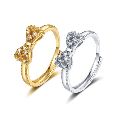 Anello Con Fiocco Rame Micro Pavè Zircone Cavo Aperto Regolabile Gioielli Moda Elegante Donne