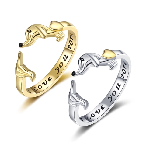 Dachshund Dog Open Ring Copper Personalized Heart Adjustable Animal Jewelry I Love You Forever Engraved For Women