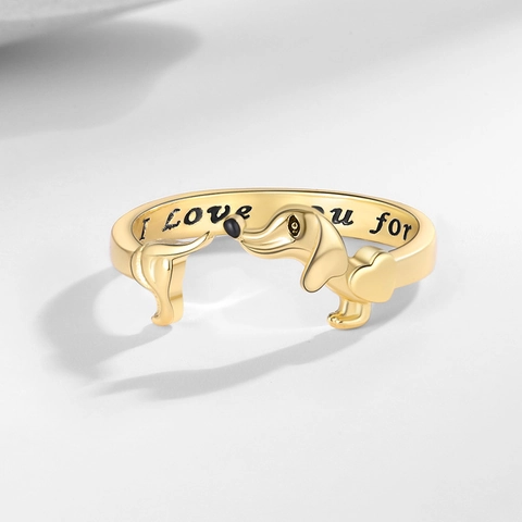 Dachshund Dog Open Ring Copper Personalized Heart Adjustable Animal Jewelry I Love You Forever Engraved For Women
