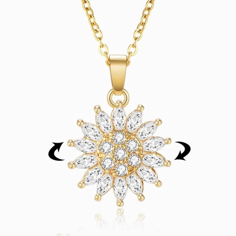 Roterende Zonnebloem Koper Vergulde Zirkoon Ketting En Open Ring Sieraden Voor Dames Mode Angstverlichting