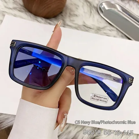 Occhiali Da Sole Fotocromatici Quadrati Da Uomo Montatura In Metallo PC Protezione UV400 Blocco Luce Blu Moda Retro