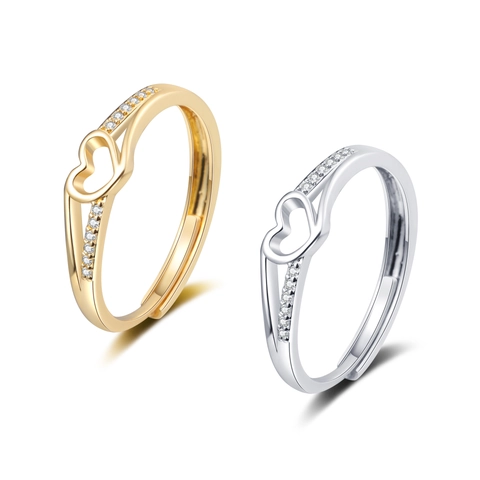 Heart-Shaped Open Ring Copper Zircon Rhinestone Adjustable Fashion Jewelry For Women