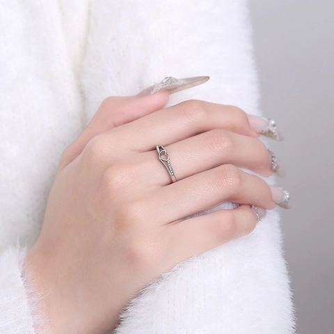 Heart-Shaped Open Ring Copper Zircon Rhinestone Adjustable Fashion Jewelry For Women