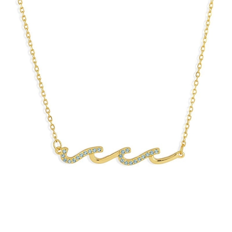 Collana Con Pendente A Onda Rame Con Zircone Intarsiato Stile Oceano Minimalista Elegante Catena Di Clavicola Per Donne Gioielli