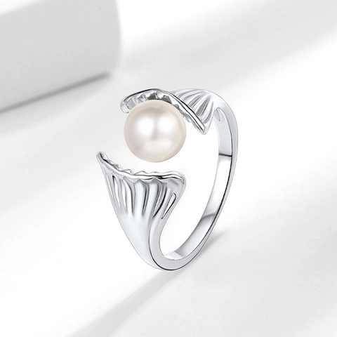 Adjustable Open Ring Copper Shell Inlaid Round Artificial Pearl Elegant Korean Ins Style Fashion Jewelry For Women