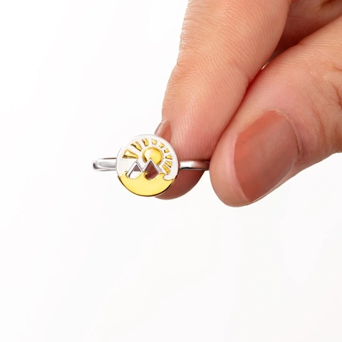 Anello Regolabile Natura Montagna Sole Onda Rame Bicolore Smalto Gioielli Di Moda Per Donne Stile Minimalista