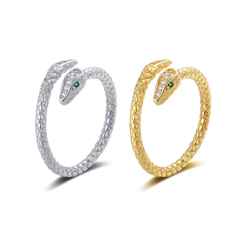 Schlangenring Für Damen Kupfer Zirkonia Grüne Straßstein Augen Verstellbar Schuppentextur Trendiger Schmuck