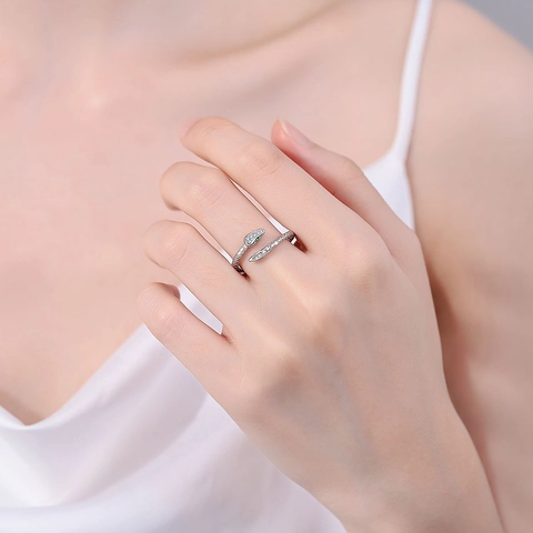 Schlangenring Für Damen Kupfer Zirkonia Grüne Straßstein Augen Verstellbar Schuppentextur Trendiger Schmuck