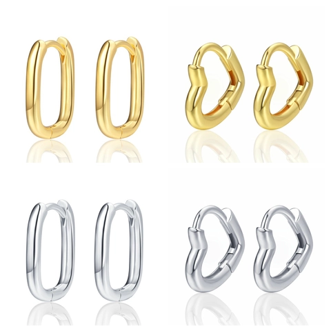Orecchini A Cerchio Huggie A Forma Di Cuore E U Rame Placcato Oro 18K Geometrico Minimalista Per Donne Con Silver Earring Post