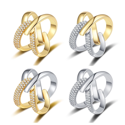 X Form Kreuzwickelring Kupfer Mit Micro Pave Zirkonia Ineinandergreifender Modeschmuck Für Damen