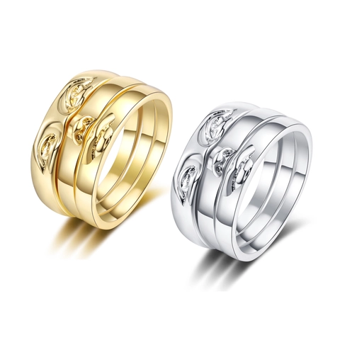 Anelli Sovrapponibili In Rame Placcato Oro Motivo Viso Astratto Con Zircone Stile Punk Per Donna