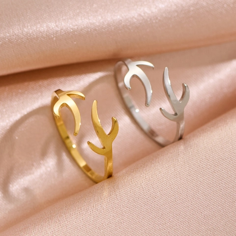 Anello In Acciaio Inossidabile Minimalista Con Design A Ramo Di Corna O Uccello Anello Aperto Regolabile Gioiello Elegante