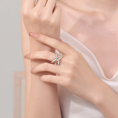 X Form Kreuzwickelring Kupfer Mit Micro Pave Zirkonia Ineinandergreifender Modeschmuck Für Damen