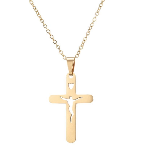 Roestvrijstalen Kruis Hanger Ketting Jezus Crucifix Silhouet Hart Uitsparing Schakelketting Minimalistisch Religieus Vrouwencadeau