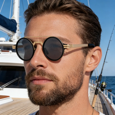 Vintage Round Polarized Sunglasses Men Stainless Steel Frame Double Bridge UV400 Protection TAC Lens Eyewear