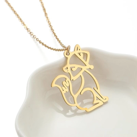 Collar Con Colgante De Zorro Ardilla De Acero Inoxidable Joyería De Origami Con Silueta De Animal Minimalista Para Mujeres Hombres