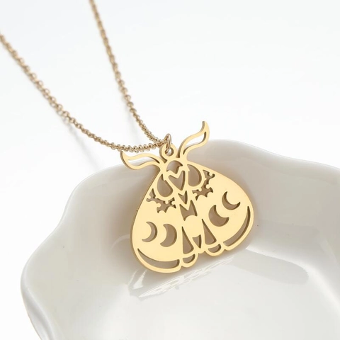 Edelstahl Motte Anhänger Halskette Hohle Mondphase Himmlischen Gothic Schmuck Schlüsselbein Kette Für Frauen Mädchen