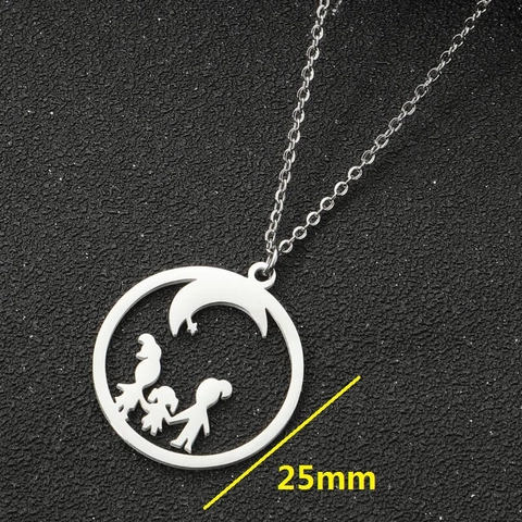 Collar De Acero Inoxidable Colgante Redondo Hueco Luna Estrella Silueta Amigos Familia Joyería Minimalista Para Mujeres