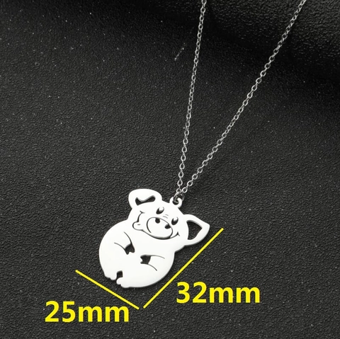 Collar Con Colgante De Cerdo Dibujos Animados Lindo Acero Inoxidable Hueco Joyería Animal Zodiaco Para Mujeres Regalo
