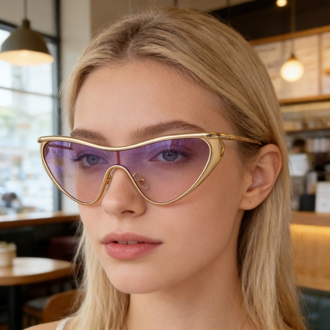 Occhiali Da Sole Cat Eye Monopezzo Da Donna Montatura In Metallo UV400 Futuristico Y2K Moda Hip Hop Viaggio Festa