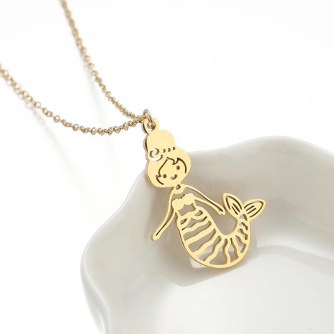Collana Con Pendente Sirena In Acciaio Inossidabile Forma Di Cartone Animato Cavo Gioielli Catena Da Clavicola Per Donne Ragazze