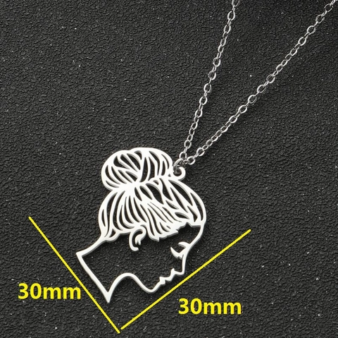 Collar Con Colgante De Acero Inoxidable Silueta Femenina Minimalista Perfil De Niña Artística Joyería Para Mujer