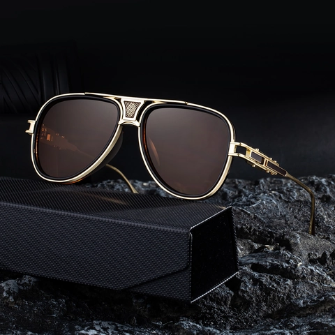 Lunettes De Soleil Aviateur Polarisées Rétro Steampunk Monture En Métal Protection UV Mode Luxe Pour Hommes Femmes