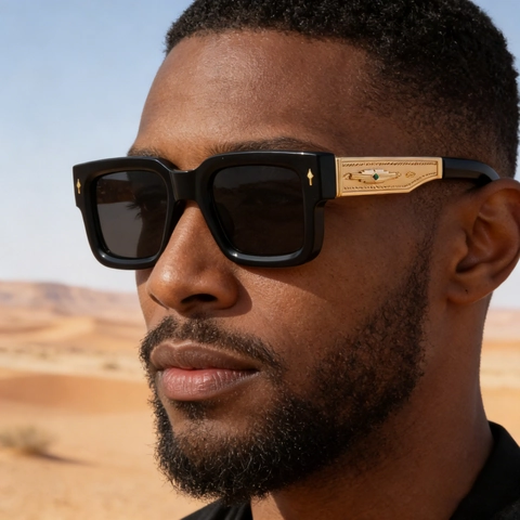 Gafas De Sol Cuadradas Hombre Retro Montura Gruesa Patillas Metal Decoración Gema Moda Lujo UV400 Exterior