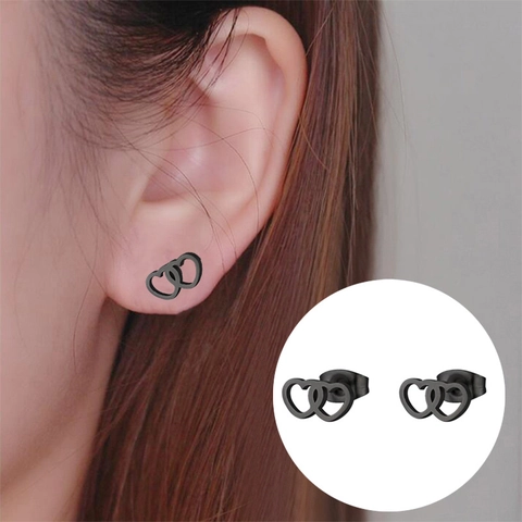 Interlocking Heart Stud Earrings Stainless Steel Minimalist Elegant Romantic Accessory For Women