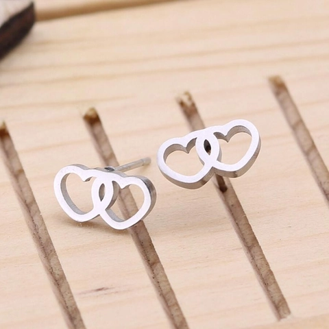 Interlocking Heart Stud Earrings Stainless Steel Minimalist Elegant Romantic Accessory For Women