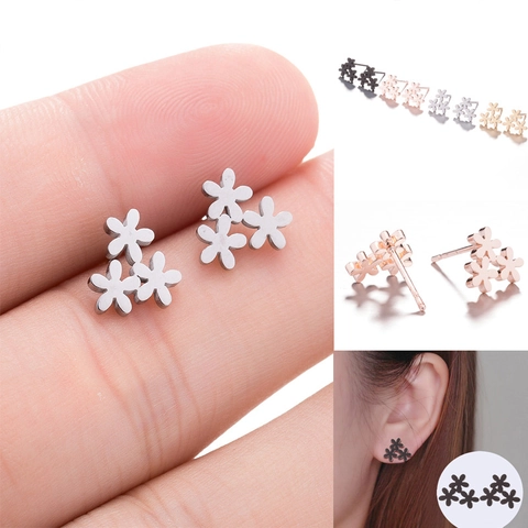 Flower Stud Earrings Stainless Steel Triple Cluster Floral Minimalist Commute Fashion Decorative Jewelry For Women Girls