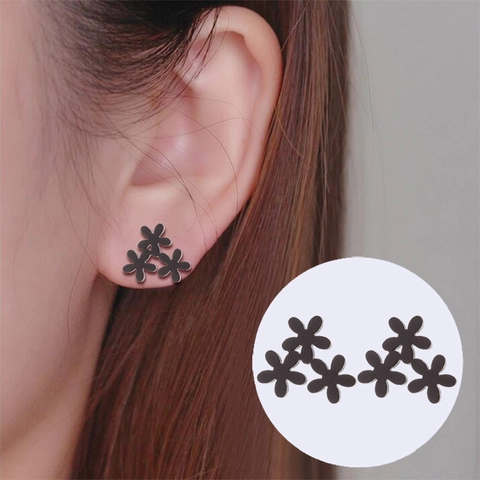 Flower Stud Earrings Stainless Steel Triple Cluster Floral Minimalist Commute Fashion Decorative Jewelry For Women Girls