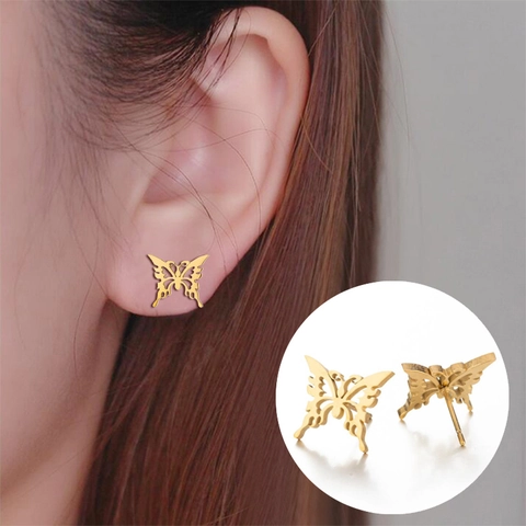 Minimalistische Hohl Schmetterling Ohrstecker Edelstahl Winzige Insekt Schmuck Mode Accessoire Für Damen
