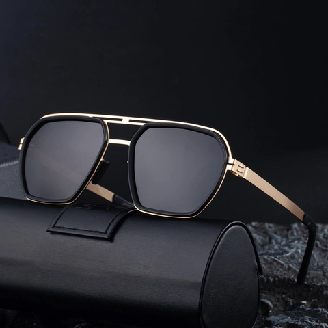 Polarized Sunglasses Men Stainless Steel Frame TAC Lens Double Bridge Square Vintage Driving Fishing Navigator Eyewear