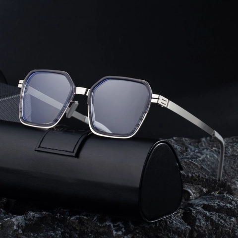 Men Polarized Sunglasses Square Hexagonal Stainless Steel Frame UV400 Protection Retro Fashion Sun Glasses Lightweight