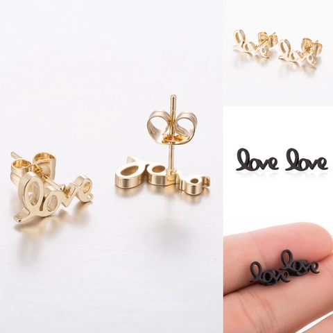 Love Letter Stud Earrings With Stainless Steel Earring Post Minimalist Cursive Script Chic Jewelry For Women