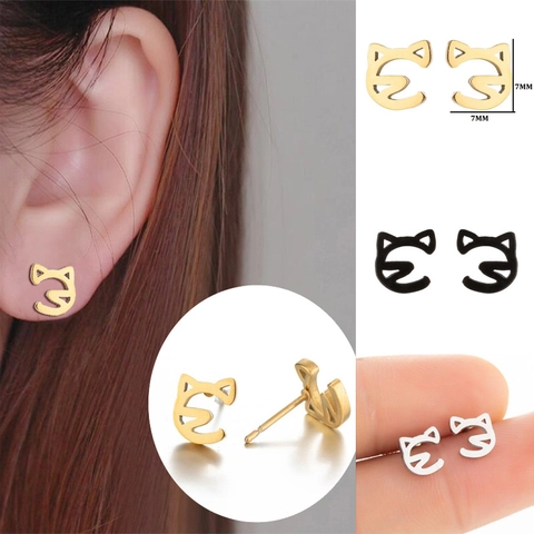 Stainless Steel Animal Stud Earrings Minimalist Cutout Owl Cat Delicate Fashion Tiny Jewelry Gift For Women