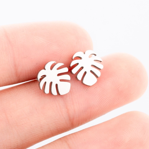 Monstera Leaf Stud Earrings Stainless Steel Hollow Out Tropical Plant Design Minimalist Elegant Commuting Jewelry Women