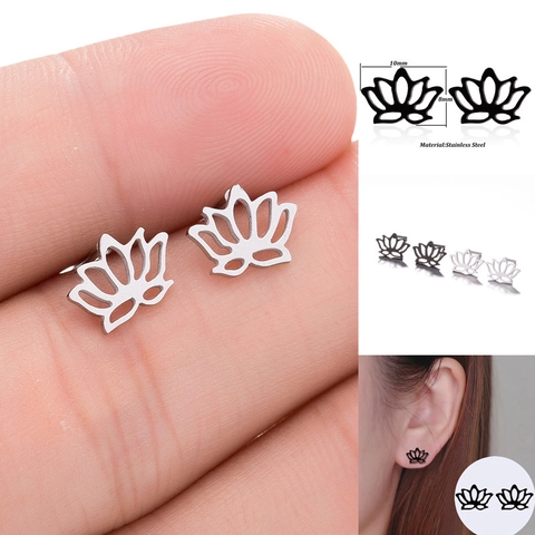 Pendientes De Botón Loto De Acero Inoxidable Huecos Joyería Floral Minimalista Estilo Elegante Para Mujer