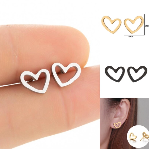 Hollow Heart Stud Earrings Stainless Steel Geometric Minimalist Fashion Piercing Jewelry For Women